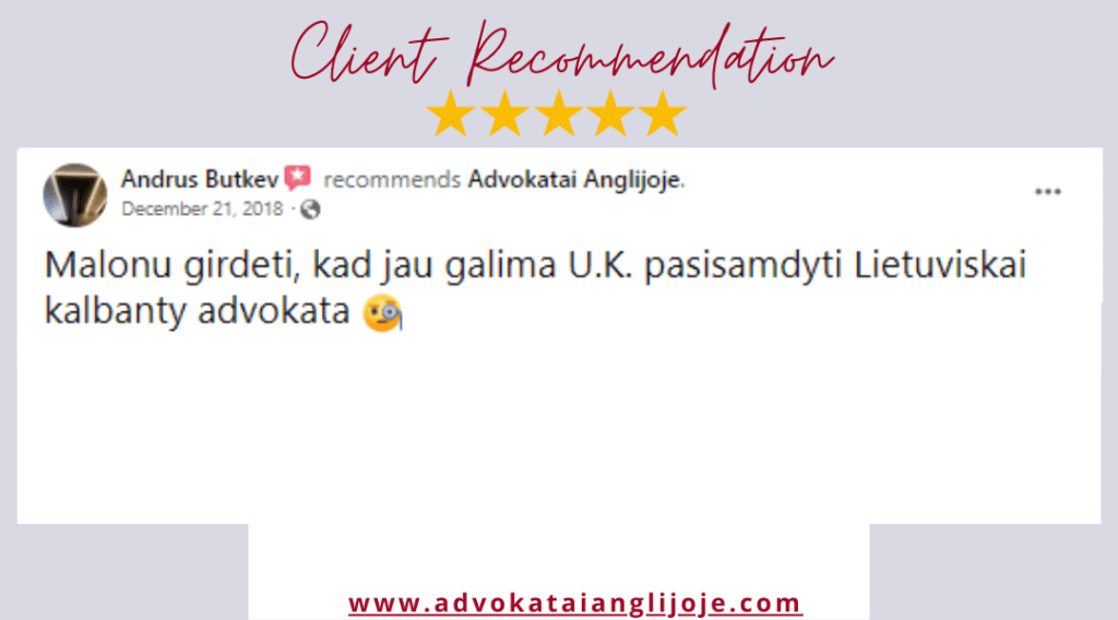Advokatai Anglijoje client recommendation